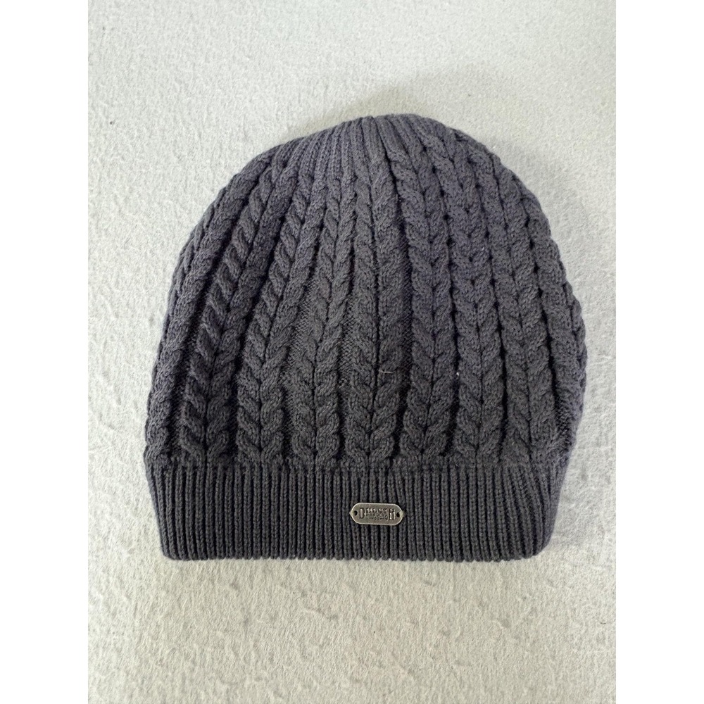 Cable Knit Hat Beanie Fitted Mens One Size Gray Acrylic Winter Cap Soft